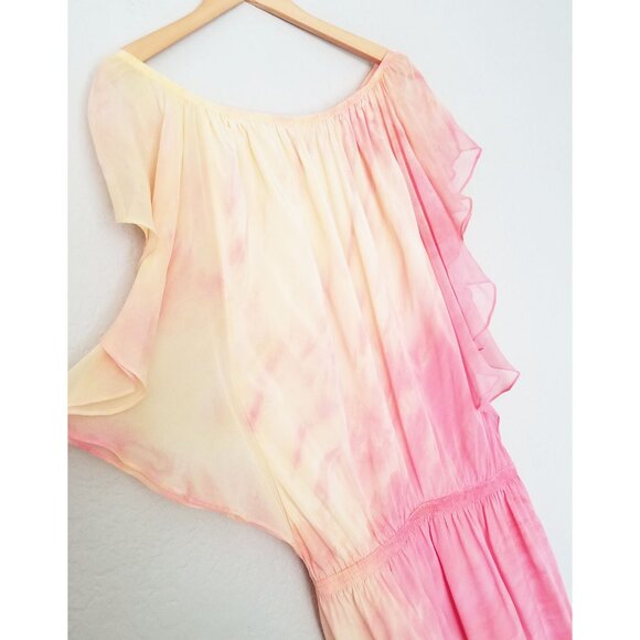 Gypsy 05 100% Silk Flutter Mini Dress Sunset Ombre Fairy Romantic Coquette Beach - Picture 5 of 16